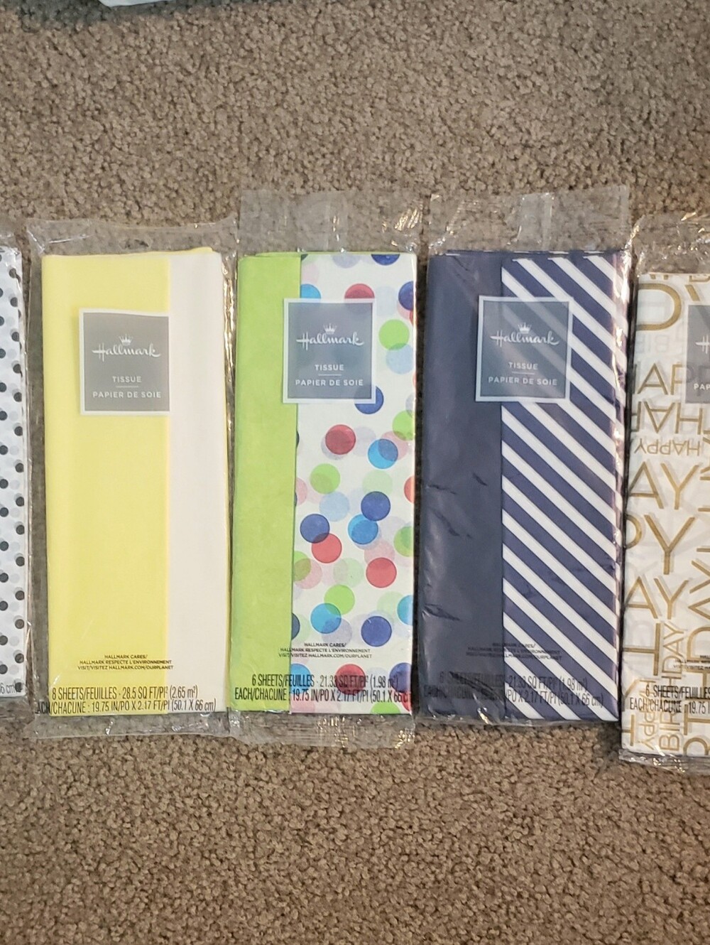Hallmark Lot Of 5 Packs  Paper Tissue Dots,stripes,birthday Multicolor